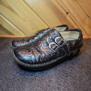 Alegria Alli‎ Black Silver Roses Buckle Comfort Shoes Women's Size 39 - US 8.5